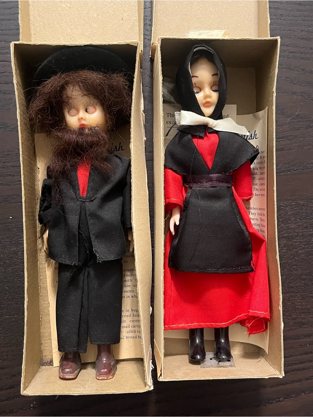 Vintage Red and Black Amish Doll Pair - Kids Toys